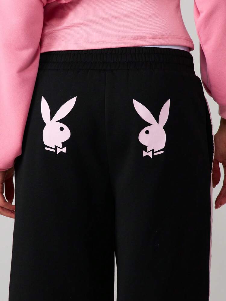 Missguided x Playboy Logo Basketball Shorts With Side Stripes And Bunny Graphics
