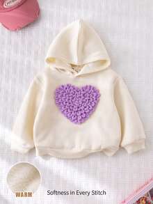 Cozy Pixies Baby Girl 3D Heart Hooded Long Sleeve Pullover Sweatshirt, Casual & Versatile, Soft Knit - Purple - View 9