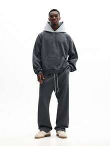 SUMWON Setelan Hoodie Pria dengan Detail Tudung Kontras dan Saku Tengah - Grey - View 1