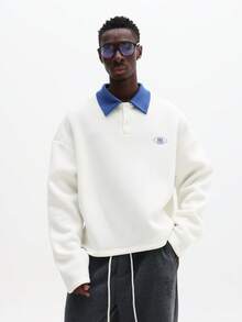 SUMWON Boxy Fit Polo Shirt With Contrast Collar And Branded Logo For Casual Everyday Wear Plain - White - View 1