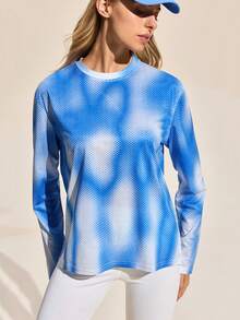 Exploreva Women's Outdoor Casual Full Print Round Neck Long Sleeve T-Shirt, Autumn - Blue - View 2