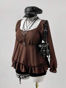 Sunspun 大码女式复古自然风军绿色长袖衬衫 - 軍綠色 - 查看 5