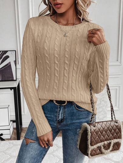 EMERY ROSE Women's Solid Color Minimalist Long Sleeve Knit Sweater, Everyday Wear