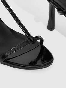 CUCCOO SZL Women's Fashionable Solid Color Open Toe Versatile Summer Heeled Sandals - Black - View 6