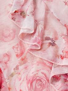 SHEIN MOD 荷叶边下摆开衩拼布印花修身连衣裙 - 彩色 - 查看 3