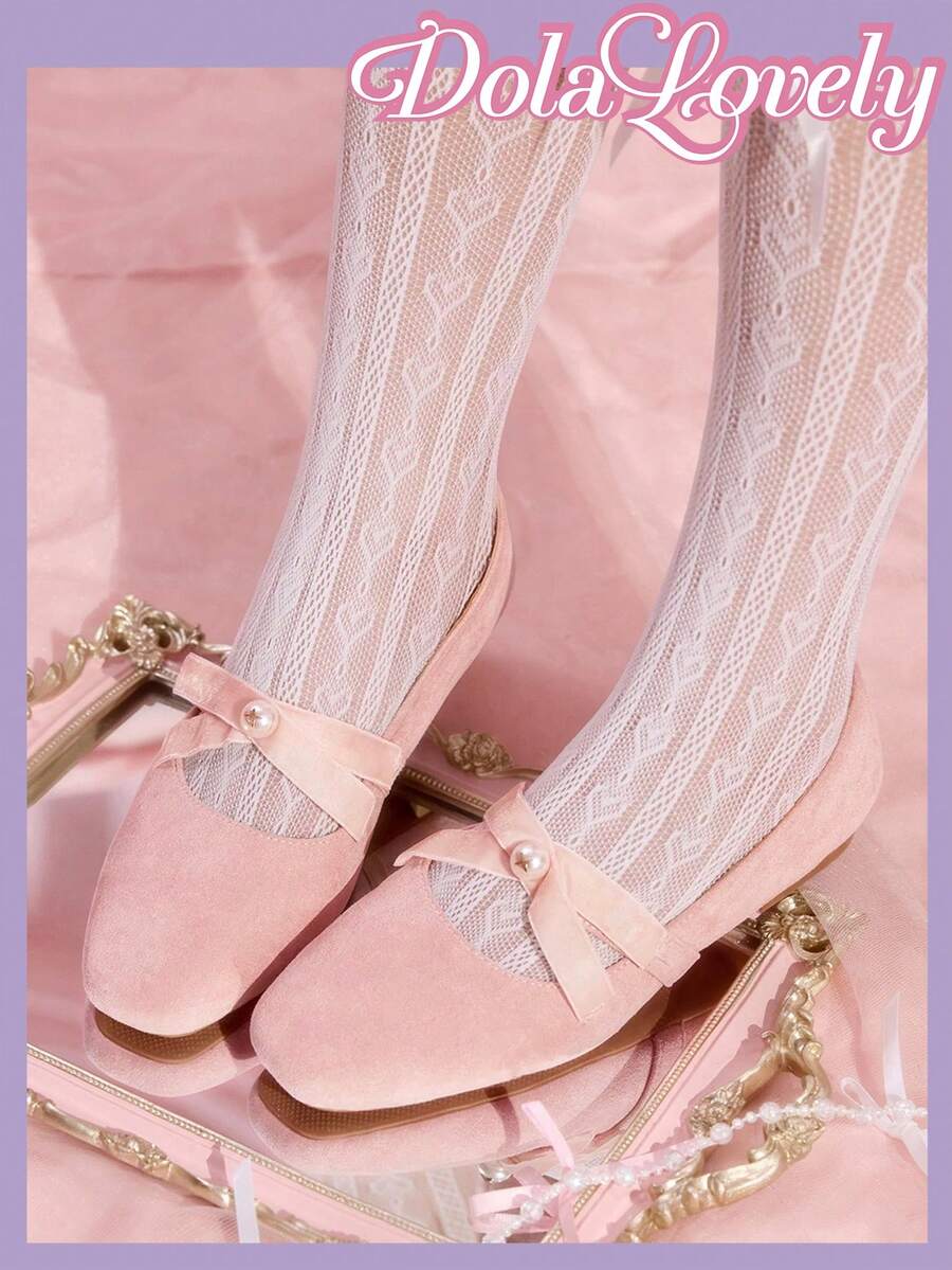 Dola Lovely Silver Square Toe Bowknot Mary Jane Flats, Fashionable Women Casual Shoes