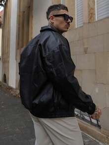 Artur Kramer 男士休闲宽松商务皮夹克，复古风格，秋冬，垃圾摇滚 - 黑色 - 查看 5