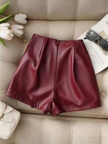 Franclia Quần short mini chất liệu da PU phong cách đường phố thường ngày dành cho nữ, thích hợp cho lễ tốt nghiệp, trang phục dự tiệc trở lại trường của giáo viên nữ, quần short dự tiệc màu đỏ dành cho nữ - Đỏ - Xem 2