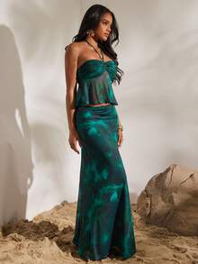 Opulessa Set da 2 pezzi composto da top a canotta in maglia stampata e minigonna per le vacanze, per donne - Multicolore - Visualizzare 7