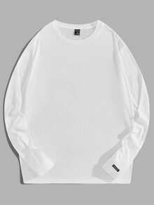 Manfinity VCAY Men's Solid Color Minimalist Casual Crew Neck Long Sleeve Knit T-Shirt, Couple Things - Black and White - View 7