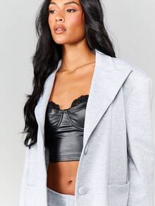 MISSGUIDED 圣诞节超大款西装外套和阔腿裤套装，适合女性职业办公穿着 - 灰色 - 查看 5