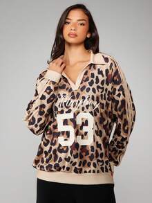 Missguided x Playboy Leopard Print Oversized Sweatshirt With Varsity Number 53 Graphic Long Sleeve Pullover Top - Multicolor - View 1