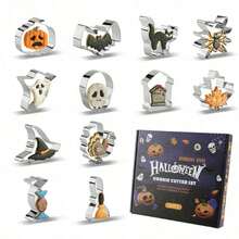 12件套秋季感恩节饼干模具套装 | 海洋动物、树叶形状不锈钢模具 - 火鸡、松鼠、橡子、枫叶等 - 非常适合DIY节日烘焙、蛋糕装饰 - 秋季手工制作，倾注爱意，烘焙爱好者的理想礼物 - 銀色 - 查看 15