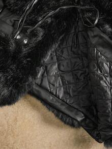 Anewsta Chaleco/abrigo sin mangas de piel parchwork con pelo largo y esponjoso