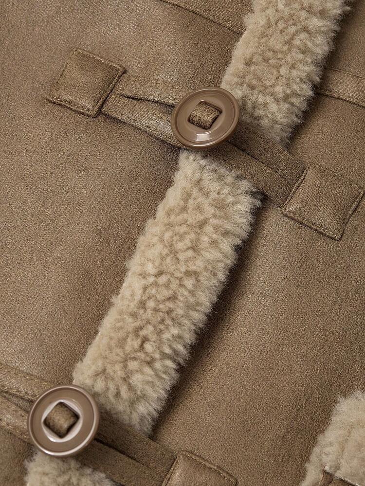 Lilora Winter Front Button Casual Long Sleeve Faux Fur Short Jacket Old Money,Fleece,Faux Fur,ملابس شتوية للنساء - Coffee Brown - View 4