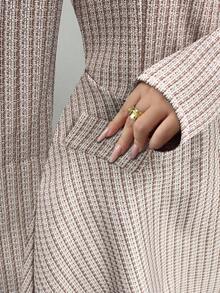 Elenzga Váy đi làm tay dài, cổ vuông, túi giả, nhiều màu, trang trí đinh tán, chắp vá, viền loe, mùa thu cho nữ - Cà phê nâu - Xem 6