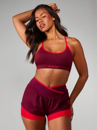 Missguided x Playboy 运动文胸，后背交叉设计，撞色滚边，提升运动表现