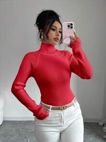 Chiquease Y2K Elegant Outdoor Knit Pullover Sweater, Suitable For Commuting, Holiday, And Daily Wear - Red - View 3