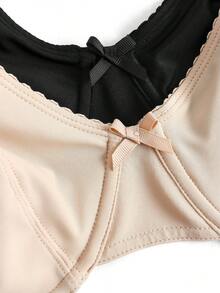 Ocili 2 件大码女士纯色蝴蝶结装饰时尚文胸无衬垫，黑色和杏色 - 彩色 - 查看 7