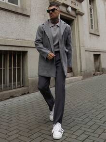 Artur Kramer 男士羊毛混纺长袖休闲/通勤夹克，秋冬时尚外套 - 灰色 - 查看 5