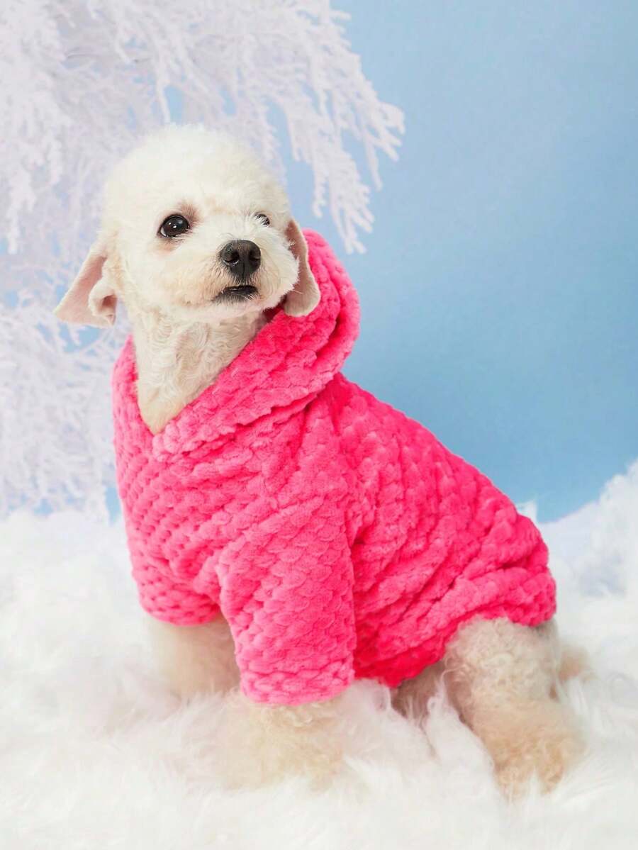 PETSIN 1pc Pink Pet Plush Warm Hoodie Sweatshirt - Hot Pink - View 1