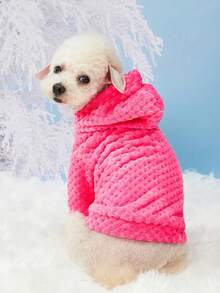 PETSIN 1pc Pink Pet Plush Warm Hoodie Sweatshirt - Hot Pink - View 3