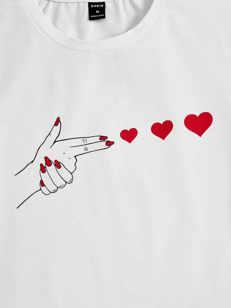 2pcs Men's Gesture & Pen Print T-Shirts Set
