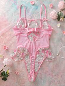 FloralLove Body transparente con estampado floral y calado para mujer - Rosa - Ver 5