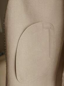 MOTF PREMIUM Áo khoác len cổ lông viền ngọc trai giả pha trộn đá pha lê, cổ tay áo có thắt lưng, mùa thu đông - Màu be - Xem 9