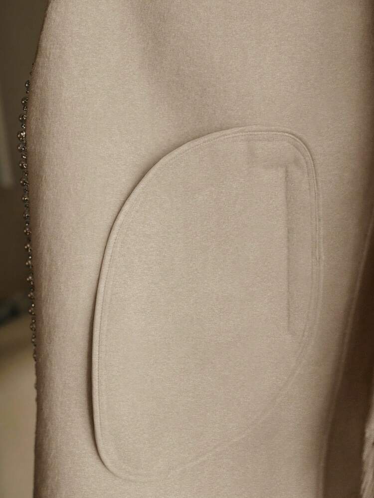 WOOL BLEND RHINESTONE FAUX PEARLS TRIM SHAWL COLLAR FUZZY CUFF BELTED OVERCOAT , FALL WINTER