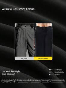 GLOWMODE 26" Cool Cargo Woven Wrinkle-Resistant Side Pockets Elastic Waistband Cargo Wide-Leg Pants  Daily Casual Wear Spring Summer - Black - View 2