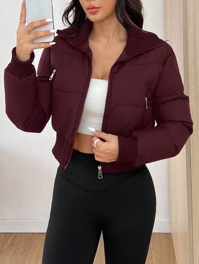 SHEIN EZwear 女士纯色拉链前开襟羽绒服（秋冬季款）