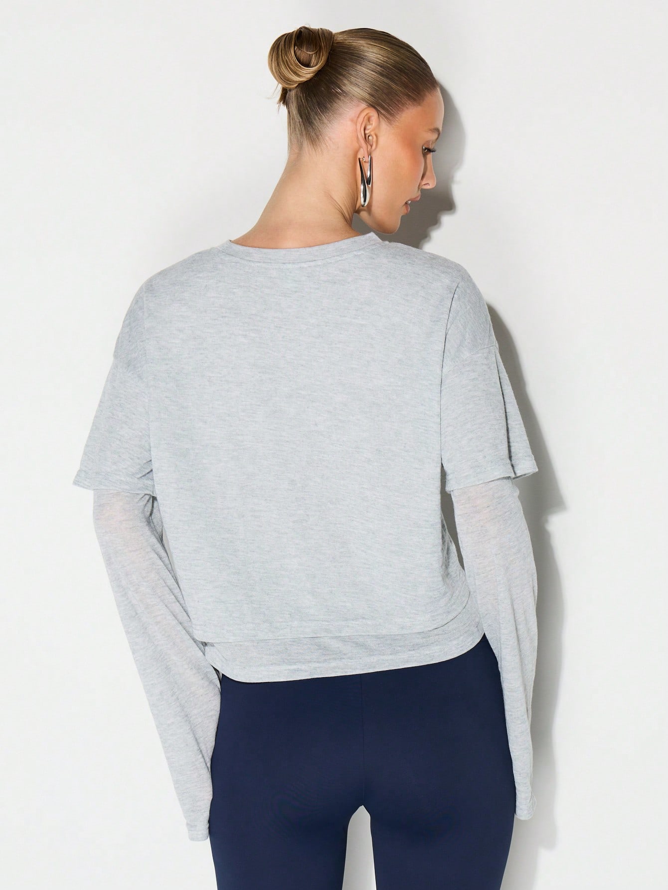 KIZN Double Layer Cropped Long Sleeve Top