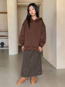 Dazy Kids Tween Girls' Solid Color Knitted Fleece Hooded Sweatshirt, Fall - Brown - View 3