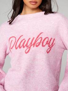 Missguided x Playboy Markierte Schrift Melange Strick Pullover Loungewear für Herbst und Winter