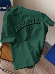 Manfinity Joysei Olive Green Letter Embossed Short Sleeve T-Shirt For Men