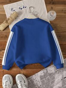 SCOOBY-DOO X SHEIN 青少年男孩条纹卡通图案圆领长袖套头衫 - 白色 - 查看 2