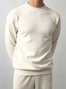 DAZY Áo len nam cổ tròn màu trắng trễ vai, thu/đông - trắng - Xem 3