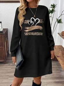 EMERY ROSE Đầm ngắn họa tiết trái tim cổ tròn tay dài dáng rộng phong cách cổ điển dành cho nữ, thoải mái cho mùa thu/đông - trắng - Xem 4