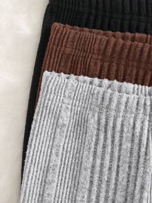 SHEIN Conjunto de 3 peças de leggings básicas casuais para meninas, em cores sólidas, com barra canelada em tricô, leggings confortáveis para o dia a dia em jacquard, ideais para outono/inverno.