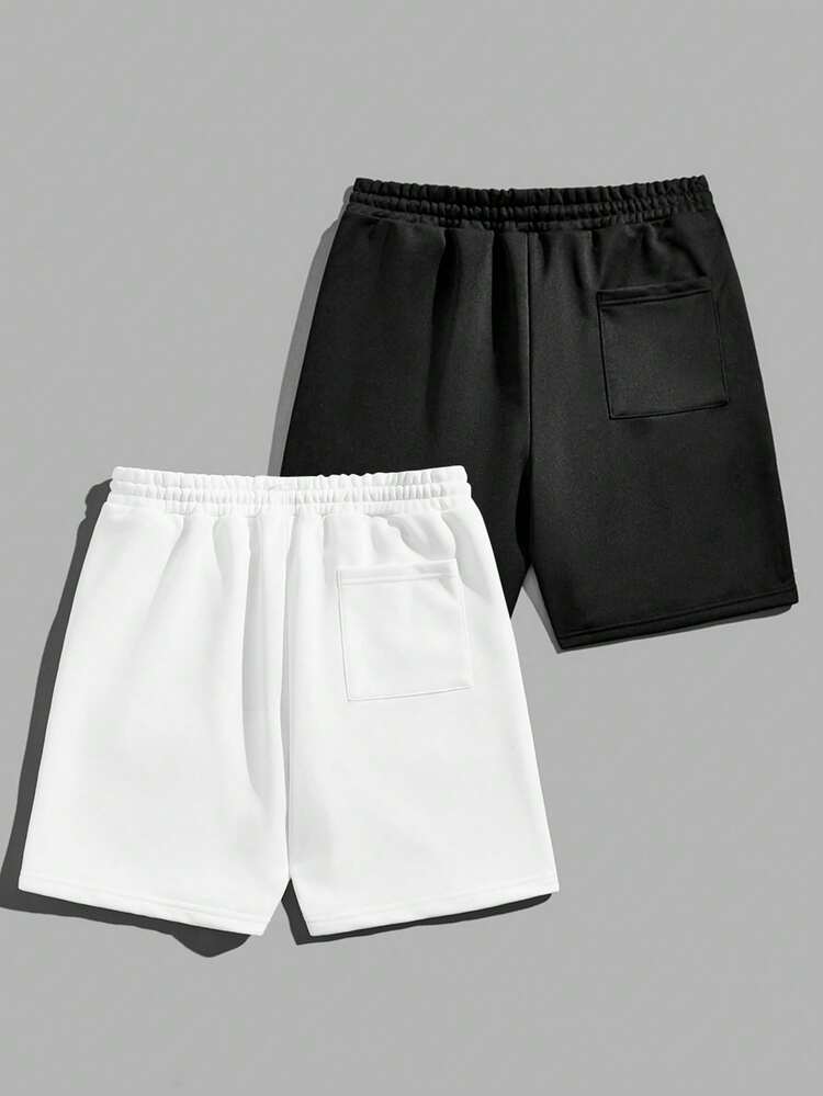 2pcs Men's Knitted Shorts With Letter & Heart Print