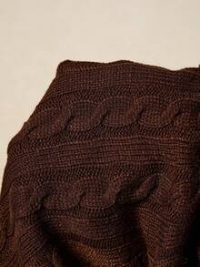 SoleilVie Solid Color Drop Shoulder Long Sleeve Casual Cable Knit Pullover Sweater - Bronze - View 7