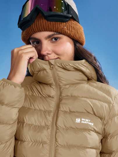 In My Nature Manteau matelassé zippé à capuche avec motif de lettre décontracté pour femmes, automne/hiver