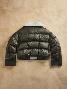 Anewsta 厚款短款宽松皮革拼接大领女式夹克