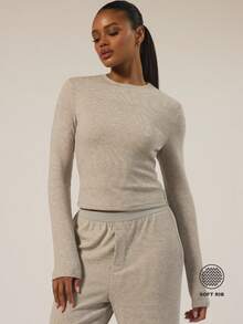 MUSERA ESSENTIALS 长袖柔软罗纹圆领上衣，秋冬季内衣日常舒适居家必备，春季度假休闲两相宜 - 淺灰色 - 查看 1