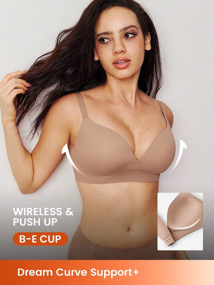 Sujetador inalámbrico con soporte Dream Curve+ en tonos tierra, con efecto push-up. Ropa interior básica Freedom Bra sin costuras, cómoda e imprescindible