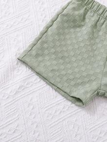 SHEIN Vintaside Kids 2 件装婴儿男童休闲日常百搭百搭纯色面料衬衫和短裤时尚街头时尚服装，适合户外活动和度假，春夏 - 薄荷綠 - 查看 7