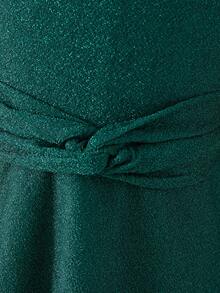 女童优雅针织金属丝圆领泡泡袖连衣裙，奢华百搭，适合日常穿着、派对、宴会等场合。 - 墨綠色 - 查看 4