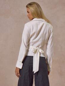 MUSERA Plunge Neck Wrap Detail Ruched Cinched Collard Blouse Autumn  Cool Streetwear Going Out Casual Everyday Spring Summer Holiday - White - View 4