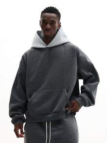 SUMWON Setelan Hoodie Pria dengan Detail Tudung Kontras dan Saku Tengah - Grey - View 3